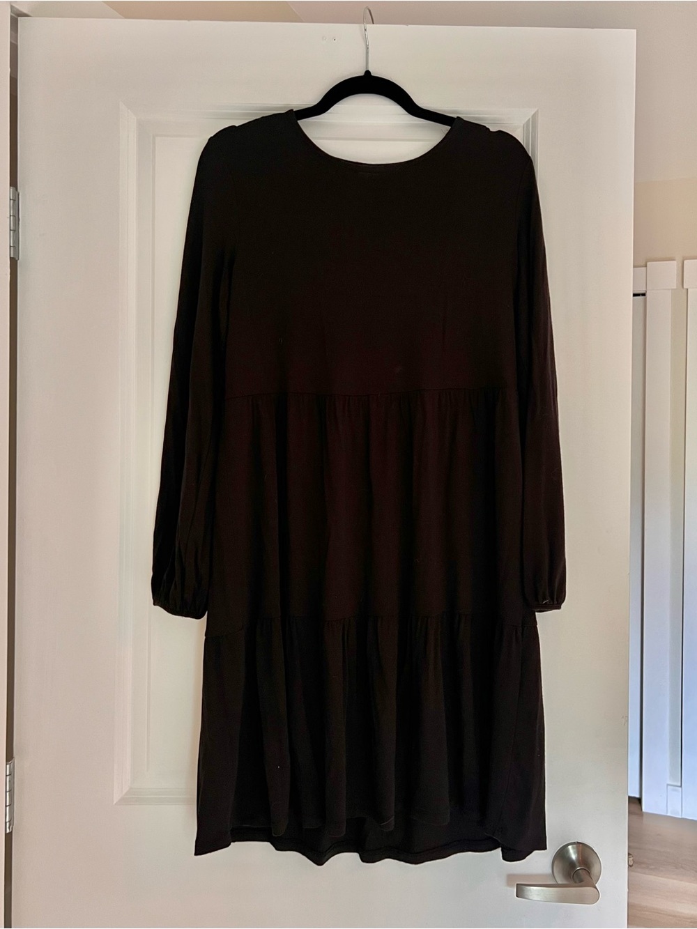 Classic Long Sleeve Tiered Black Dress